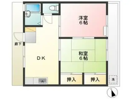 ウッディハウスⅠ(2DK/1階)の間取り写真