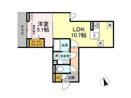 D PAINA 上平間 Ⅱ(1LDK/1階)の間取り写真