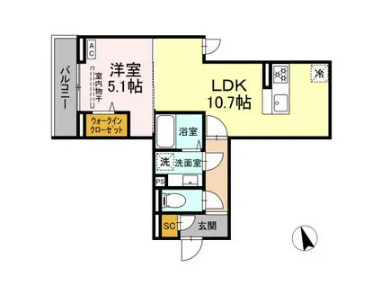 D PAINA 上平間 Ⅱ(1LDK/3階)の間取り写真