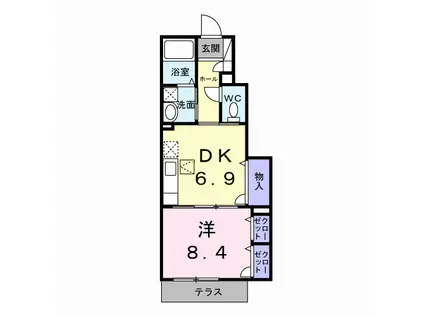 ホワイトハウスⅡ(1DK/1階)の間取り写真