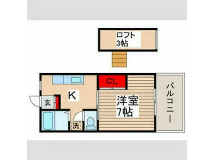 シティーハイツ カミオカ(1K/2階)の間取り写真
