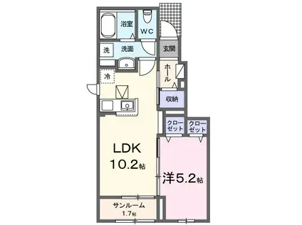 モカ ⅩⅠ(1LDK/1階)の間取り写真