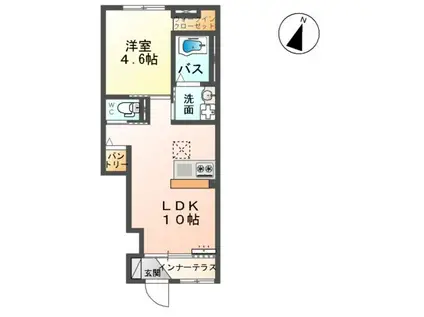 ユニヴァリィⅡ岩曽(1LDK/1階)の間取り写真