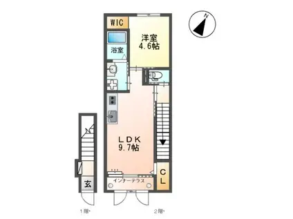 ユニヴァリィⅡ岩曽(1LDK/2階)の間取り写真