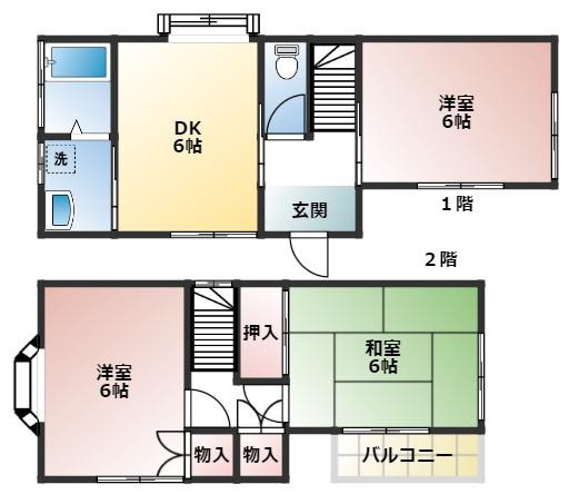 京急久里浜線 三崎口駅 バス乗車時間:7分 京急バス赤羽根バス停で下車 徒歩2分 2階建 築37年(3DK)の間取り写真