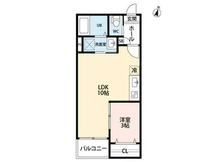 WARREN ENMEI Ⅰウォーレンエンメ(1LDK/3階)の間取り写真