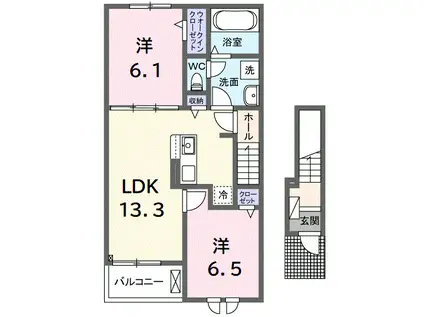 グレイスフル キノミヤ(2LDK/2階)の間取り写真