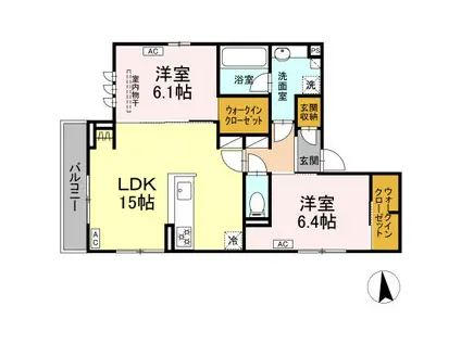 D-CRINUM 若葉町 202(2LDK/3階)の間取り写真