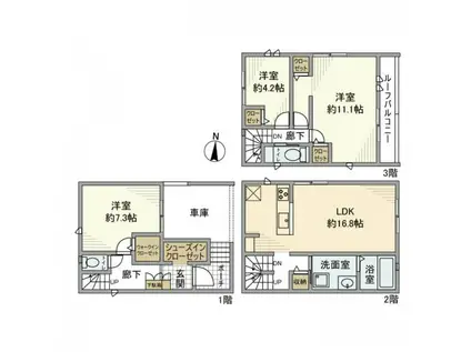 東海道本線 茨木駅 徒歩13分 3階建 築1年(3LDK)の間取り写真