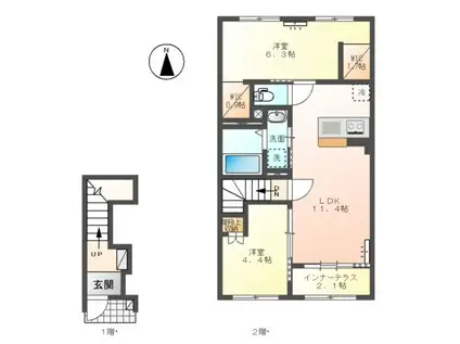 深谷市国済寺スターテラスⅡ(2LDK/2階)の間取り写真