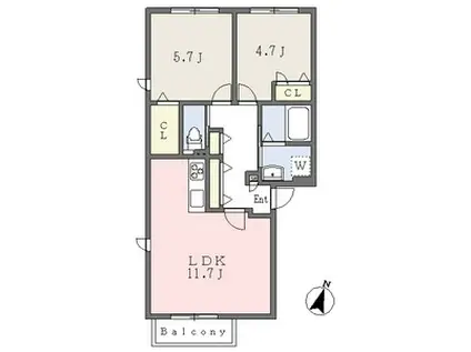 ベルヴィレッジ鴻仏目Ⅱ A棟(2LDK/2階)の間取り写真