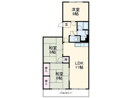 サンハイツ陽明(3LDK/2階)の間取り写真