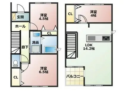 名鉄常滑線 常滑駅 徒歩9分 2階建 築7年(3LDK)の間取り写真