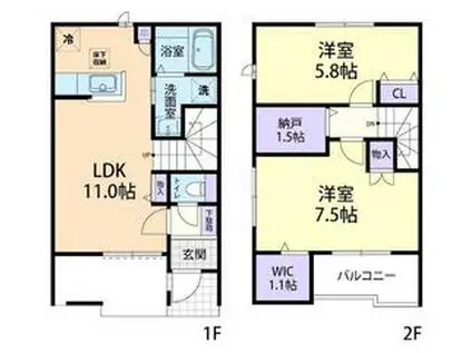 ドミール大島Ⅶ A(2LDK/1階)の間取り写真