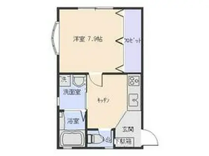 パークハウスヒラソルⅡ号館(1K/1階)の間取り写真