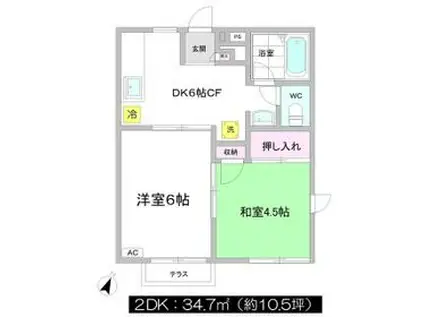 ファミユ・ラ・フォーレC(2DK/1階)の間取り写真