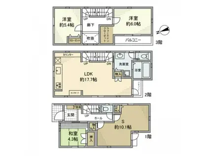 中央本線 高円寺駅 徒歩8分 3階建 築15年(3SLDK)の間取り写真