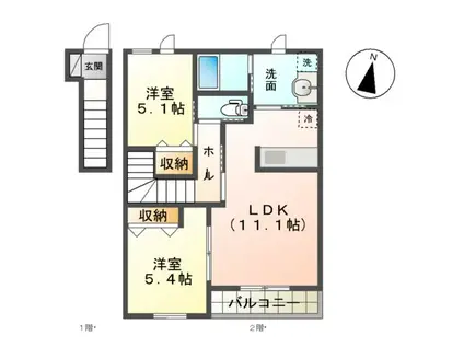 CALME BONHEUR1(2LDK/2階)の間取り写真
