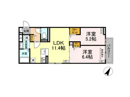 セレスティア白鷺Ⅱ(2LDK/2階)の間取り写真