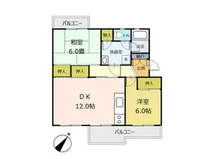 村上団地1街区10号棟(2LDK/4階)の間取り写真