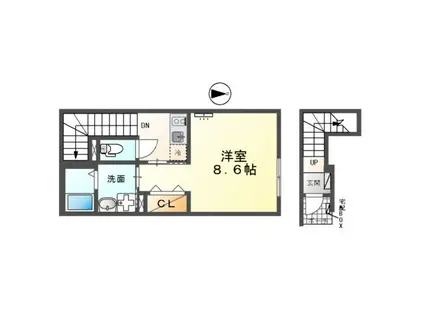 エミフル妙音(1K/2階)の間取り写真