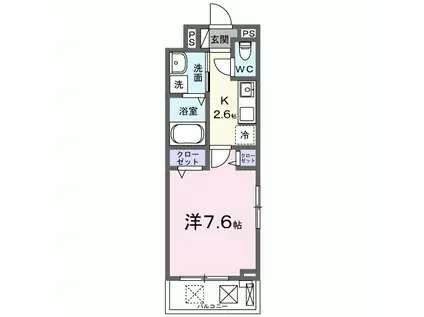 ヴァンベールⅢ(1K/2階)の間取り写真