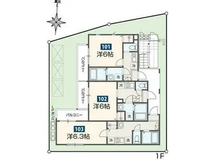 MELDIA南浦和Ⅱ(1K/1階)の間取り写真