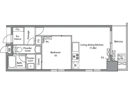 レジディア入谷(1LDK/11階)の間取り写真