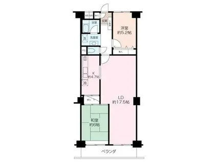 グリーンコーポ谷津坂(2LDK/4階)の間取り写真