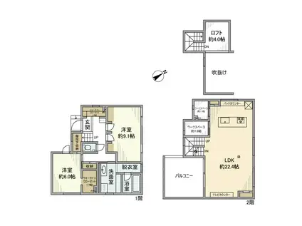 根岸線 山手駅 徒歩6分 2階建 築3年(2LDK)の間取り写真
