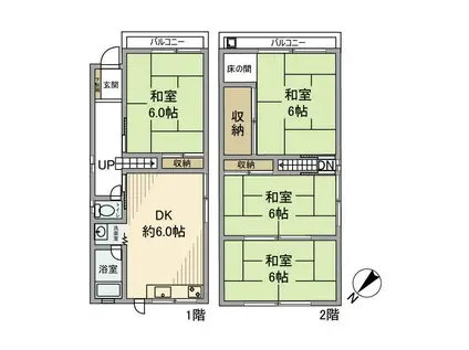 南海電鉄南海本線 北助松駅 徒歩12分 2階建 築48年(4DK)の間取り写真