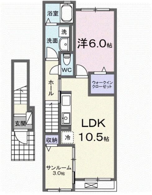 ヒカルサ藤枝茶町Ⅱ(1LDK/2階)の間取り写真