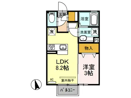 ミーティア Ⅲ(1LDK/2階)の間取り写真