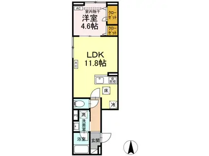 セレスティア大谷田Ⅲ(1LDK/1階)の間取り写真