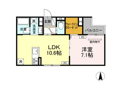 セレスティア大谷田Ⅲ(1LDK/2階)の間取り写真