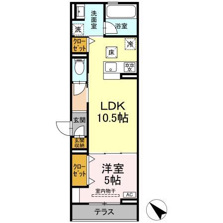 D CREST 中之郷2丁目(1LDK/1階)の間取り写真
