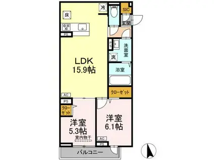 セレスティア竹ノ塚Ⅱ(2LDK/1階)の間取り写真
