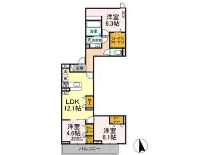セレスティア竹ノ塚Ⅱ(3LDK/1階)の間取り写真