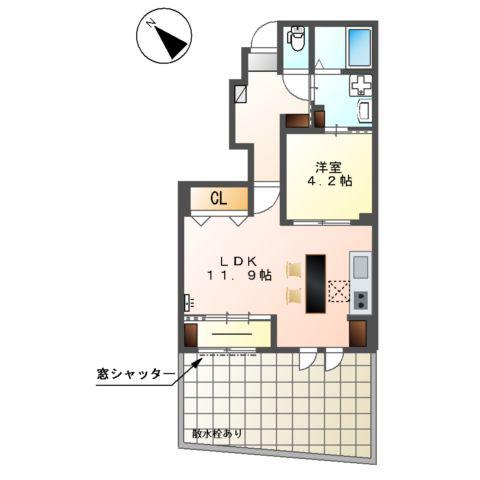 弥富市鯏浦町上本田アパート(1LDK/1階)の間取り写真