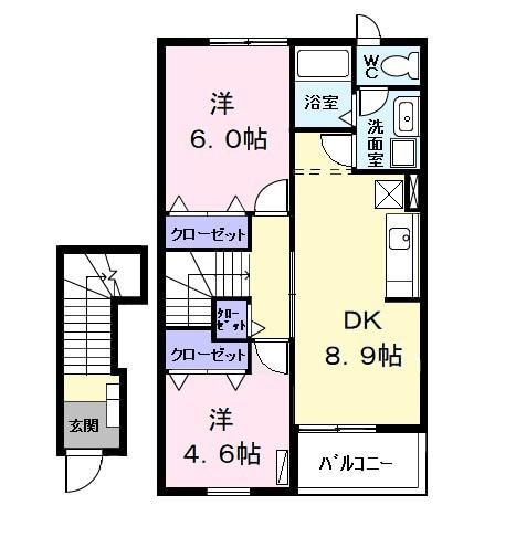 サザンウィンドPARTⅥ(2LDK/2階)の間取り写真