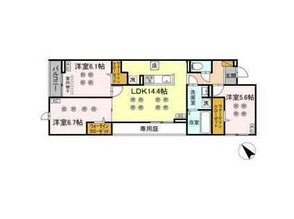 D-KISARIA WⅠ(3LDK/1階)の間取り写真