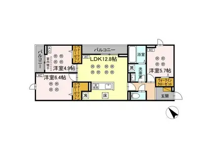 D-KISARIA WⅠ(3LDK/1階)の間取り写真