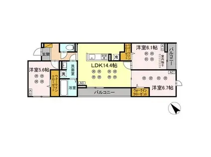 D-KISARIA WⅠ(3LDK/3階)の間取り写真