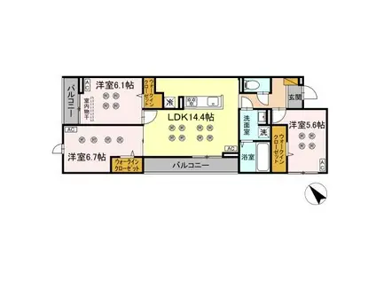 D-KISARIA WⅠ(3LDK/3階)の間取り写真