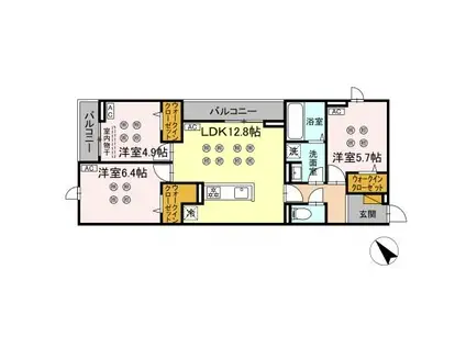 D-KISARIA WⅠ(3LDK/3階)の間取り写真