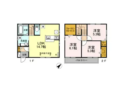 伊豆箱根鉄道駿豆線 大場駅 徒歩7分 2階建 築10年(3LDK)の間取り写真
