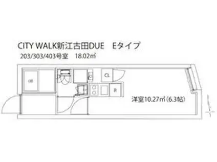 CITY WALK 江古田 DUE(ワンルーム/3階)の間取り写真