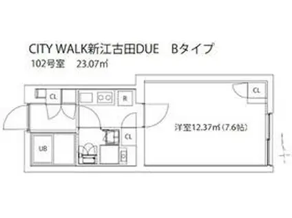 CITY WALK 江古田 DUE(1K/1階)の間取り写真