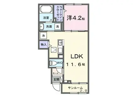 城南さくら(1LDK/1階)の間取り写真