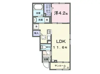 城南さくら(1LDK/1階)の間取り写真
